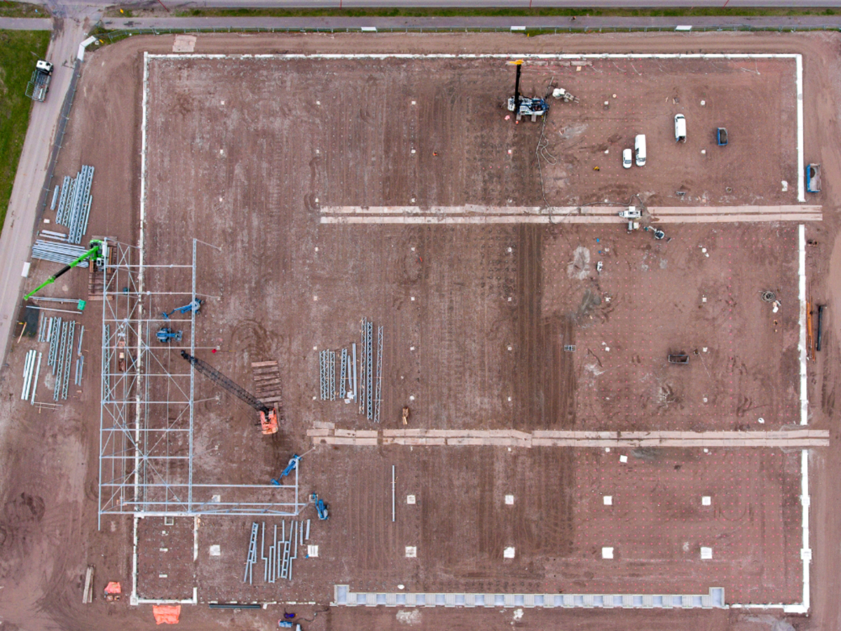 An aerial view of the construction site.