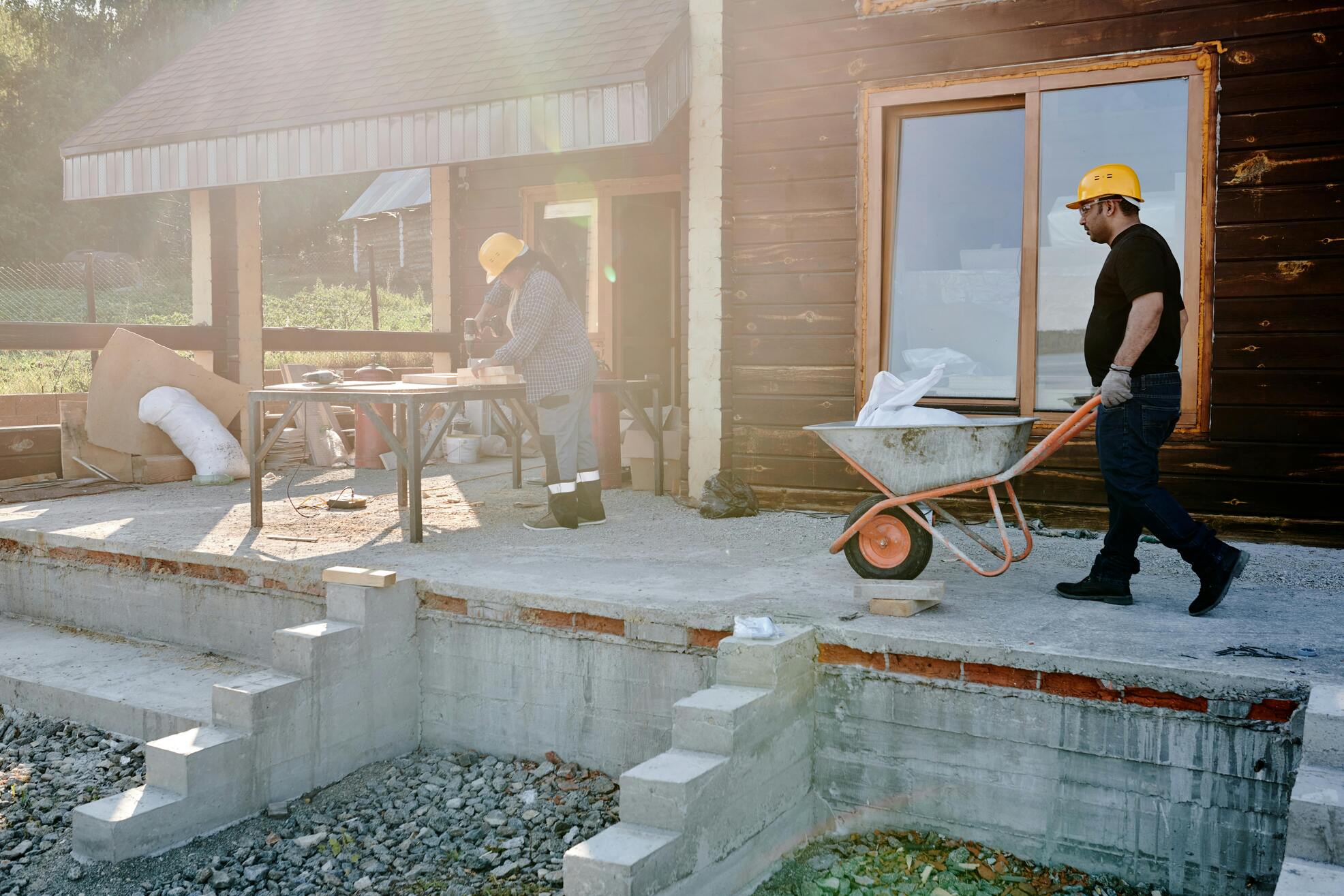 Skilled workers on a construction site