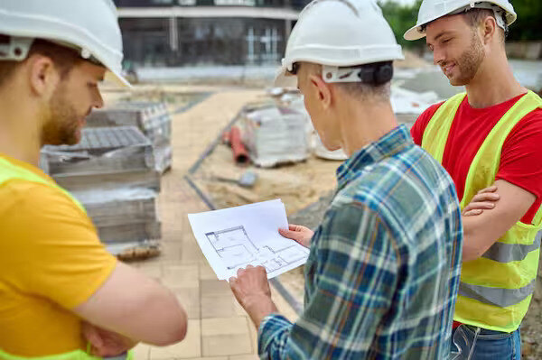 Engineers strategically planning the building layout for future expansions